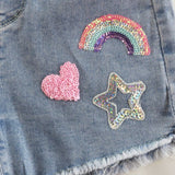 I Heart Rainbows- Girls Denim Shorts