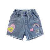 I Heart Rainbows- Girls Denim Shorts